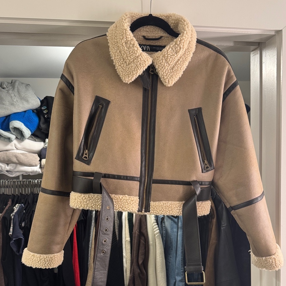 Zara Tan and Cream Teddy Jacket